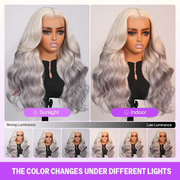13x6 Blonde To Ash Grey Ombre Glueless Loose Body Wave With Drawstring 100% Human Hair