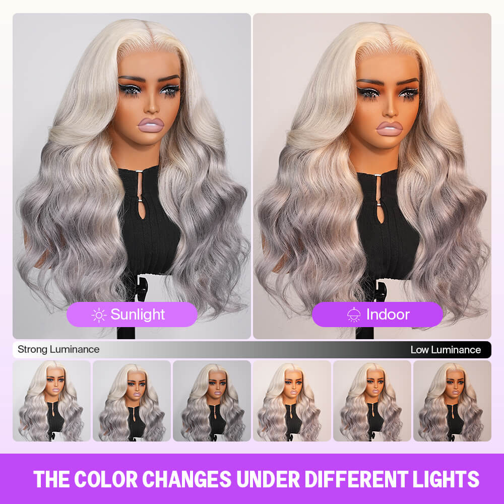 13x6 Blonde To Ash Grey Ombre Glueless Loose Body Wave With Drawstring 100% Human Hair - Image 2