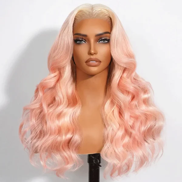 TRILL 13x6 Blonde To Pink Ombre Glueless Wigs Loose Body Wave With Drawstring 100% Human Hair