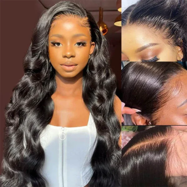 13x4 Lace Frontal Loose Body Wave Invisible Knots Natural Black Natural Edges