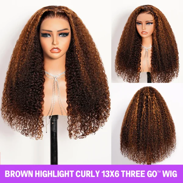 13x6 TRILL Dark Brown Glueless Wigs With Highlights Curly With Finger Coil Ends