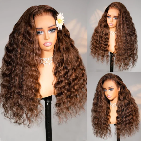 Chocolate Brown Glueless Wigs Bohemian Curl with Drawstring 100% Human Hair Wig