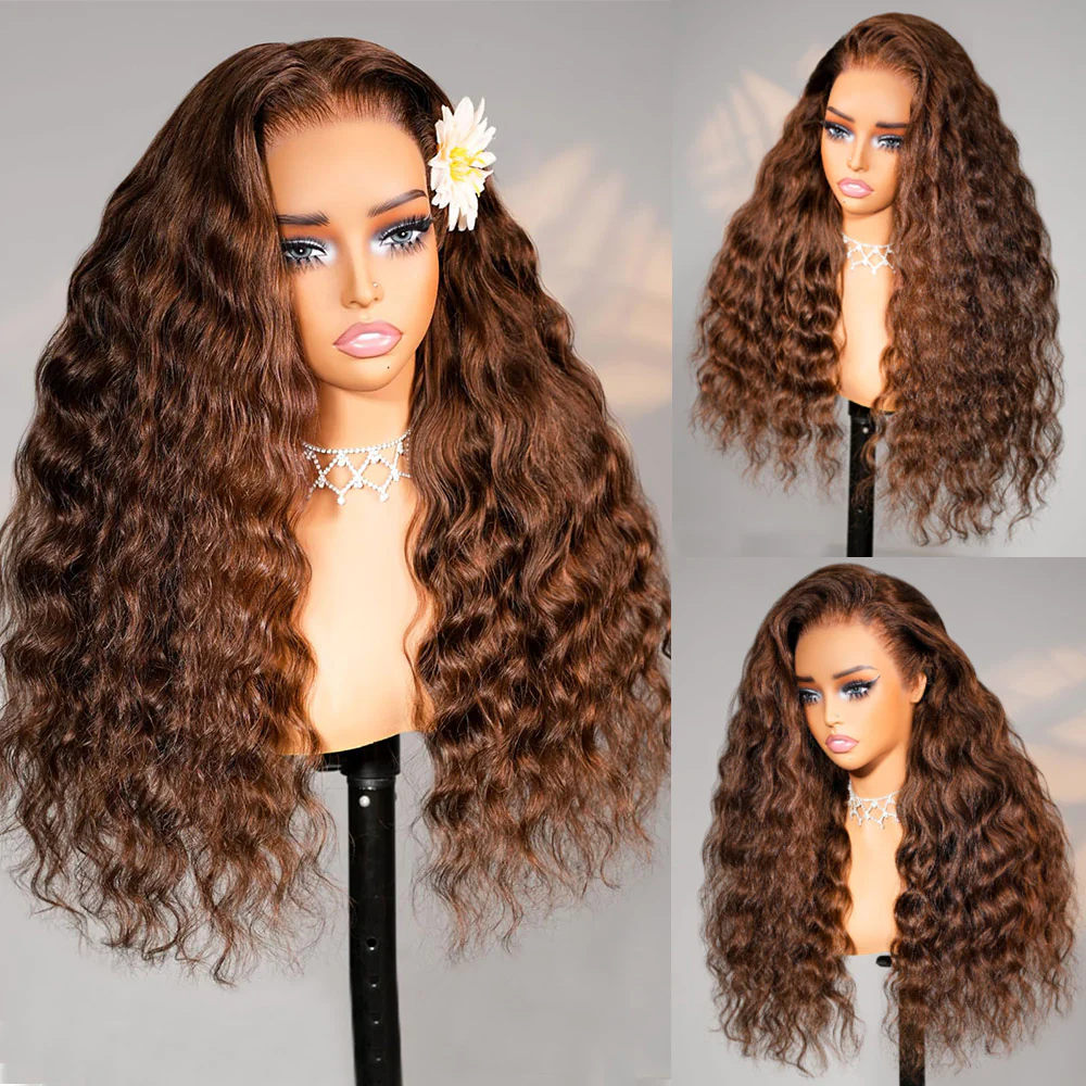 Chocolate Brown Glueless Wigs Bohemian Curl with Drawstring 100% Human Hair Wig