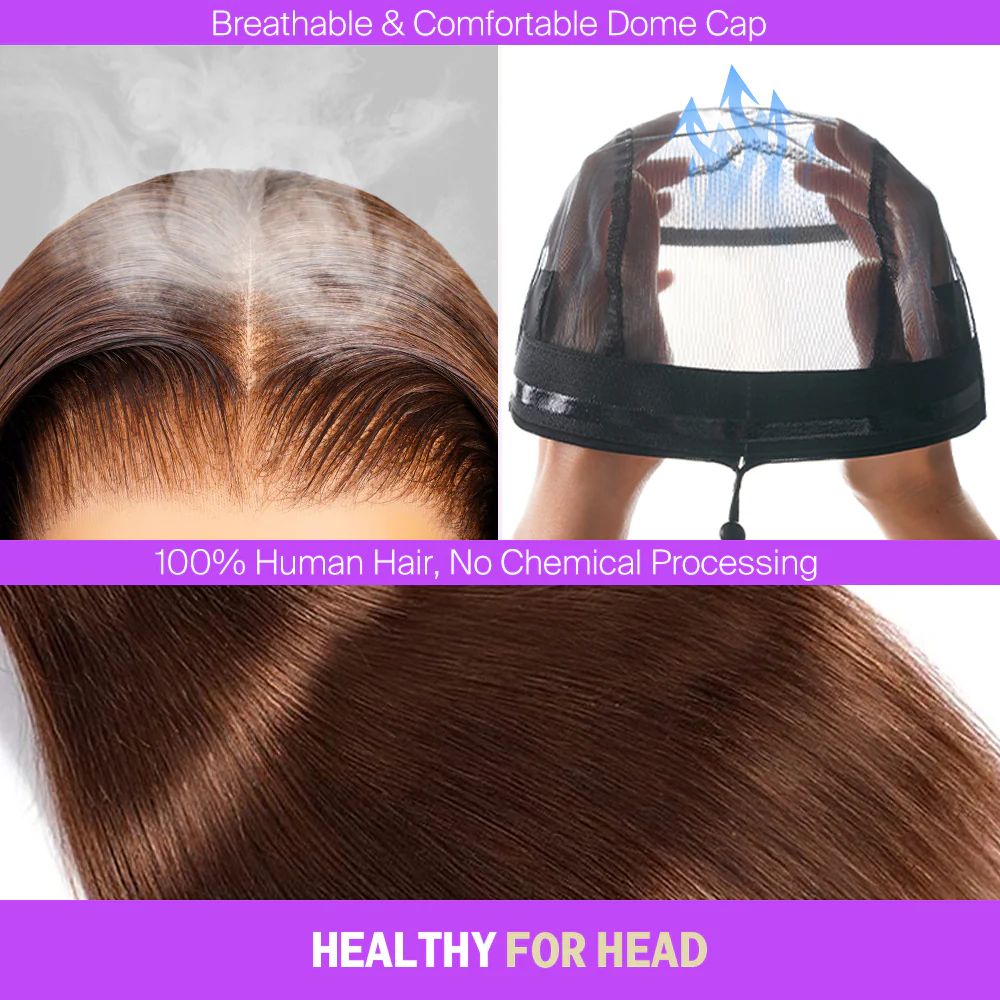 13x6 Chocolate Brown Glueless Wigs Water Wave Curly with Drawstring 100% Human Hair Wig - Image 8