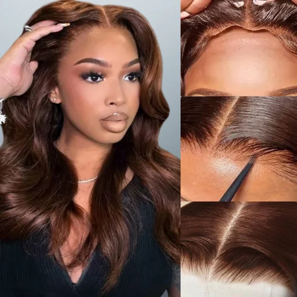Chocolate Brown Glueless Wigs TRILL  Body Wave with Drawstring 100% Human Hair Wig