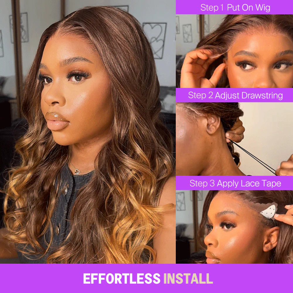 13x6 Brown Ombre Glueless Wigs Loose Body Wave With Drawstring 100% Human Hair Wig - Image 3