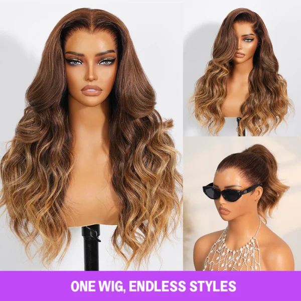 13x6 Brown Ombre Glueless Wigs Loose Body Wave With Drawstring 100% Human Hair Wig