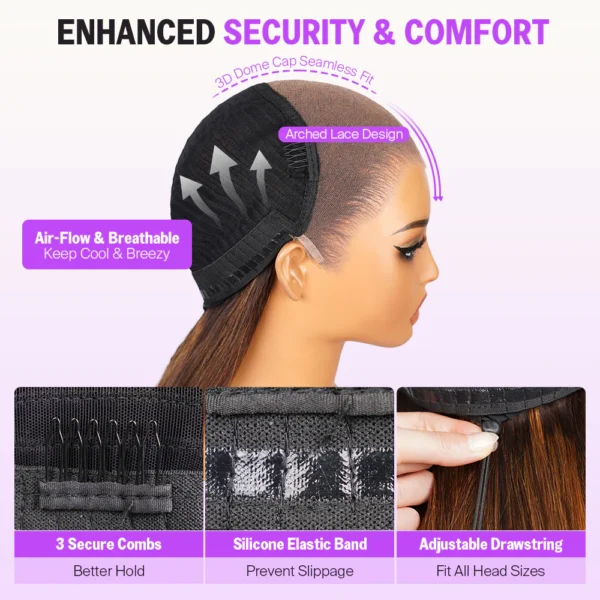 13x6 Brown Ombre Glueless Wigs Loose Body Wave With Drawstring 100% Human Hair Wig