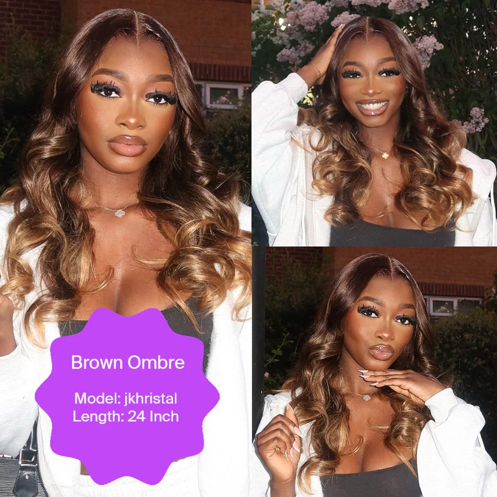 13x6 Brown Ombre Glueless Wigs Loose Body Wave With Drawstring 100% Human Hair Wig - Image 5