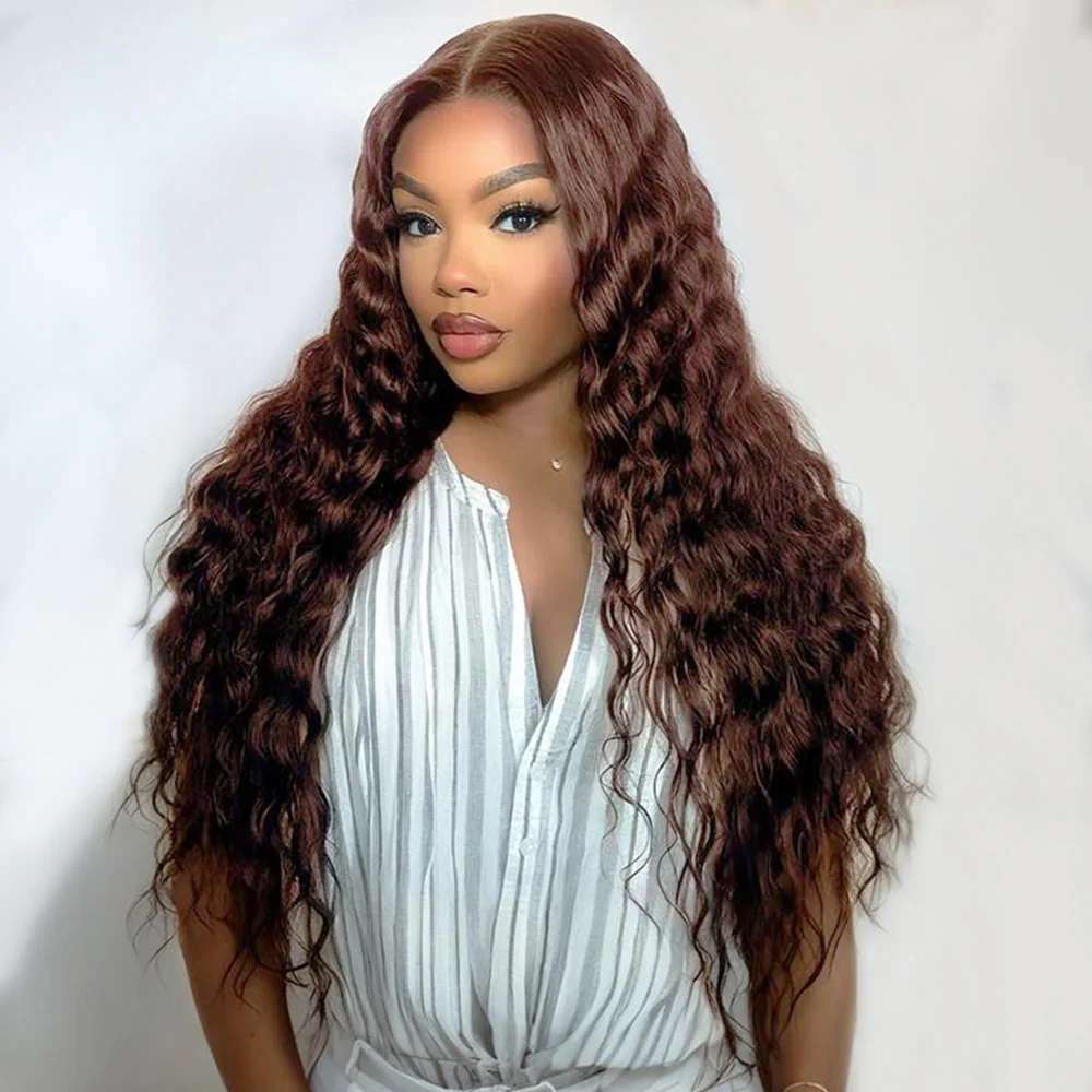 Chocolate Brown Glueless Wigs Bohemian Curl with Drawstring 100% Human Hair Wig - Image 4