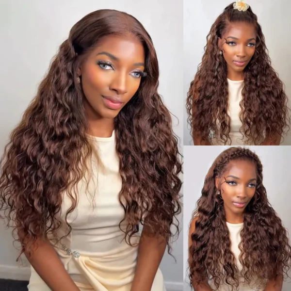 Chocolate Brown Glueless Wigs Bohemian Curl with Drawstring 100% Human Hair Wig