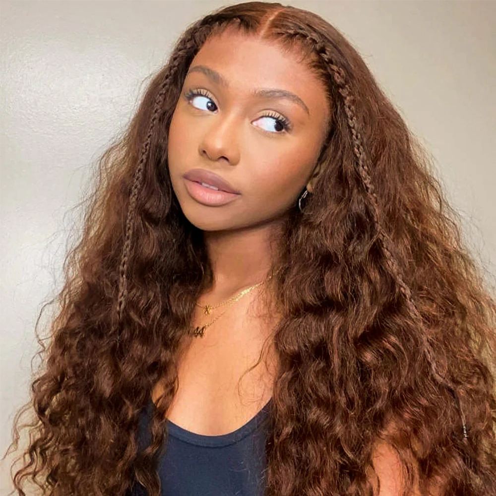 Chocolate Brown Glueless Wigs Bohemian Curl with Drawstring 100% Human Hair Wig - Image 3