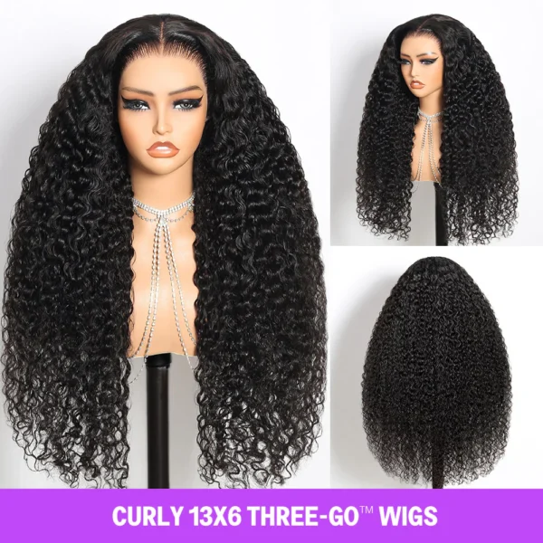 13x6 TRILL Glueless Wig Jerry Curly With Finger Coil Ends Natural Black Hair With Drawstring