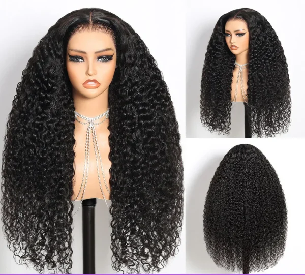 13x6 Glueless Wig Curly With Drawstring Natural Black 100% Human Hair