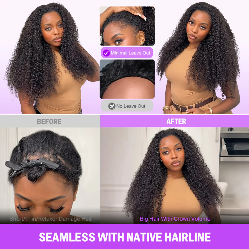 3 in 1 Half Wig Glueless Jerry Curly Wigs With Drawstring Natural Black Beginner Friendly - Image 7