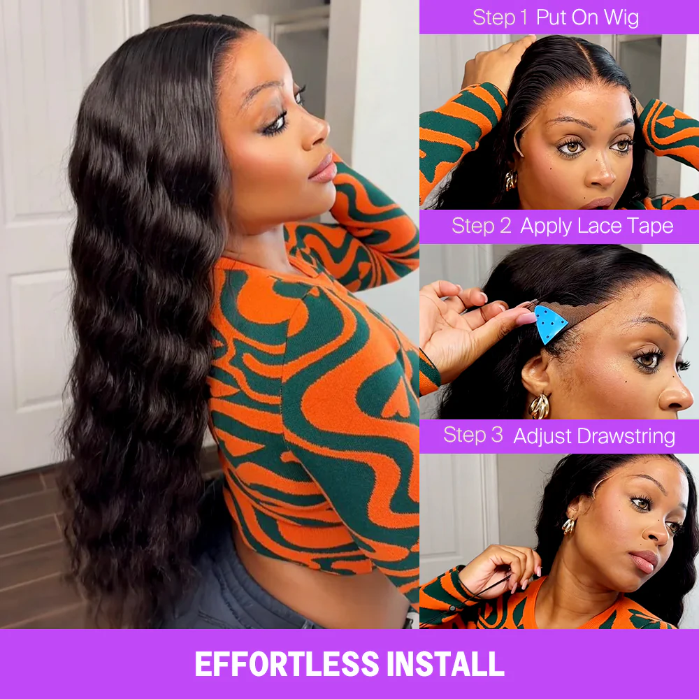 13x6 TRILL Glueless Wig Loose Curly With Drawstring Natural Black 100% Human Hair Wig - Image 4