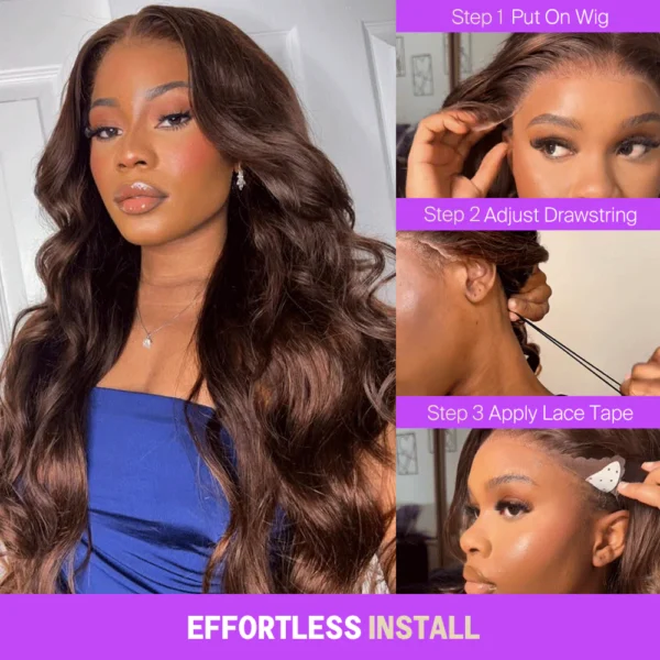 Chocolate Brown Glueless Wigs TRILL  Body Wave with Drawstring 100% Human Hair Wig
