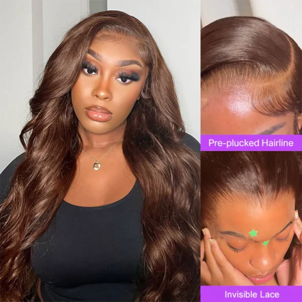Chocolate Brown Glueless Wigs TRILL  Body Wave with Drawstring 100% Human Hair Wig
