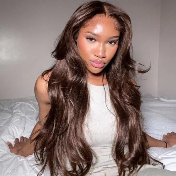 Chocolate Brown Glueless Wigs TRILL  Body Wave with Drawstring 100% Human Hair Wig