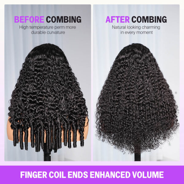 13x6 TRILL Glueless Wig Jerry Curly With Finger Coil Ends Natural Black Hair With Drawstring