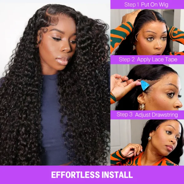 Glueless Wig TRILL Jerry Curly With Drawstring Natural Black Breathable Cap 100% Human Hair Wig