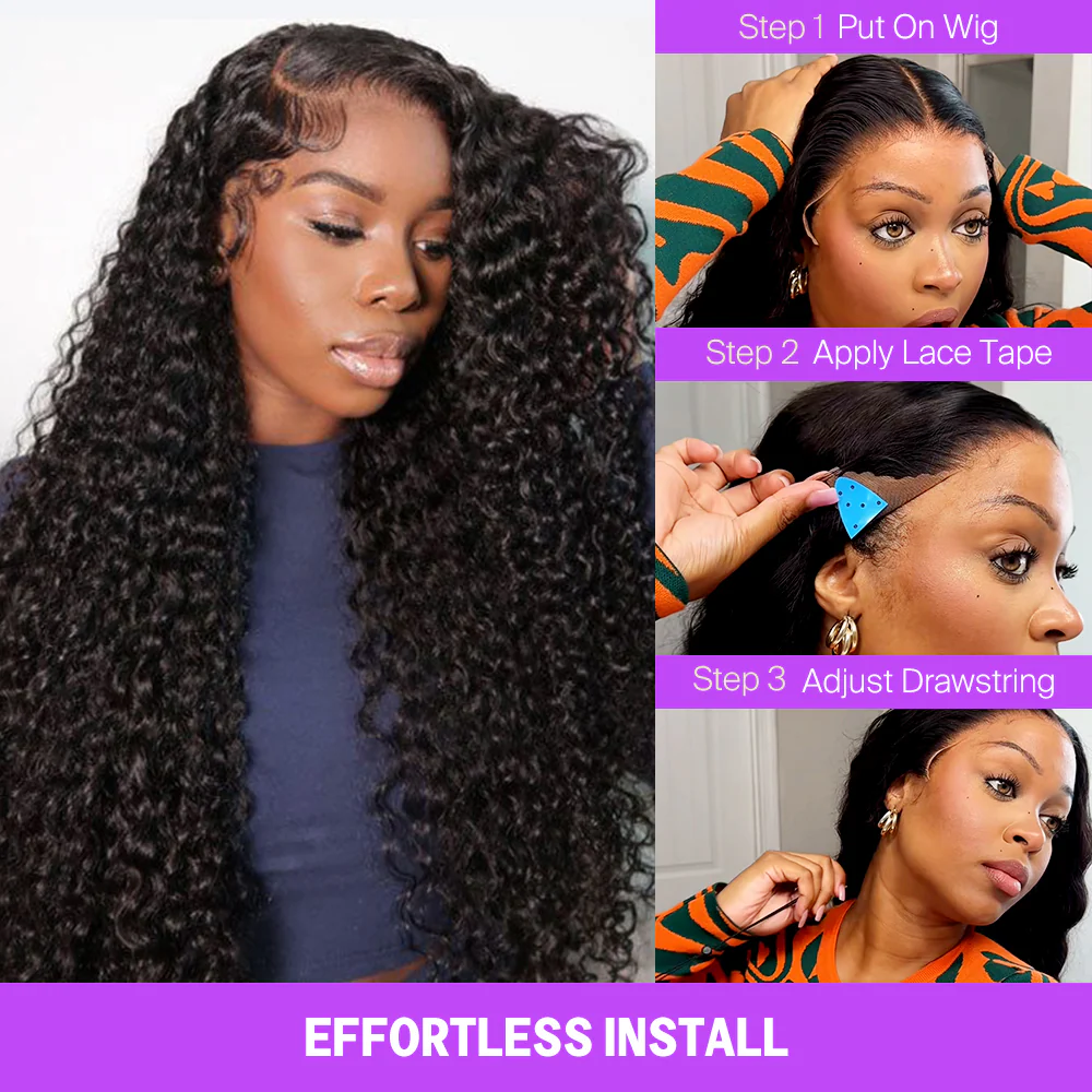 Glueless Wig TRILL Jerry Curly With Drawstring Natural Black Breathable Cap 100% Human Hair Wig - Image 6