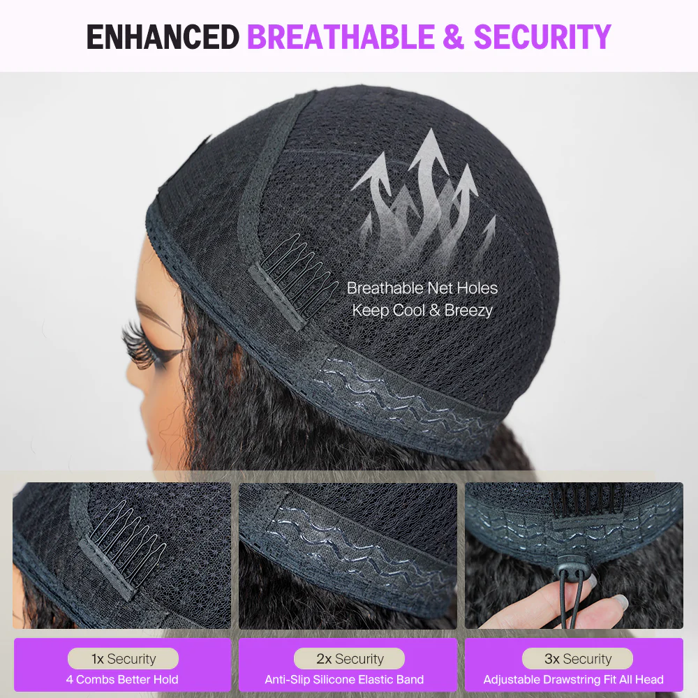 3 in 1 Half Wig Glueless Jerry Curly Wigs With Drawstring Natural Black Beginner Friendly - Image 9