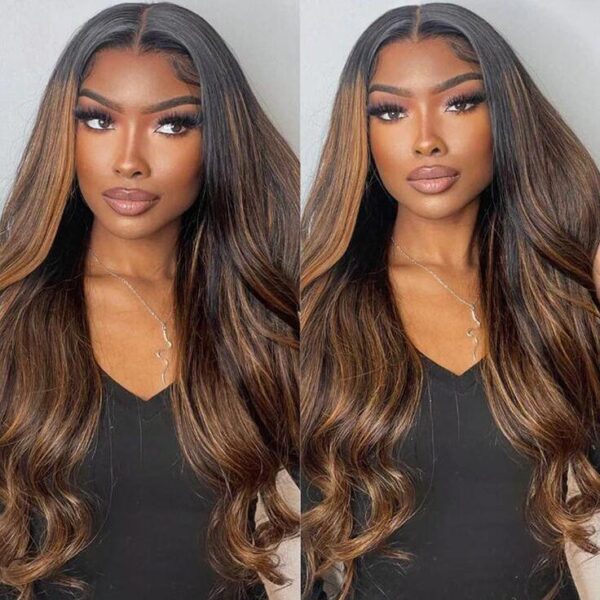 6x5 Invisible Knots Glueless Auburn Highlights On Black Body Wave Wigs Pre-cut Lace Beginner Friendly