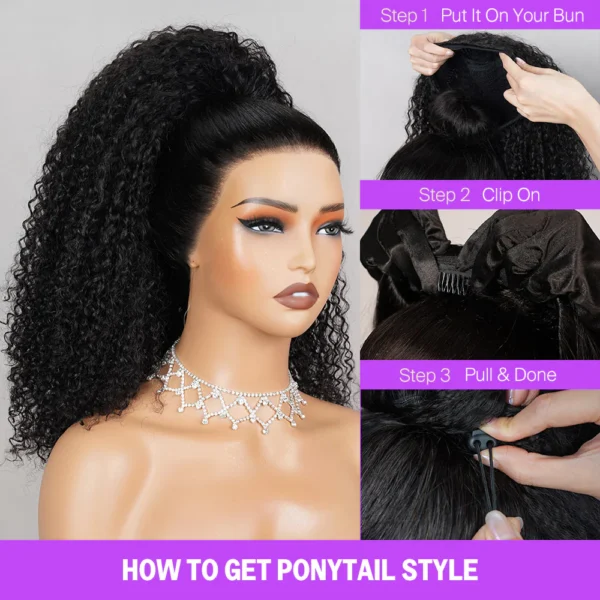 3 in 1 Half Wig Glueless Jerry Curly Wigs With Drawstring Natural Black Beginner Friendly