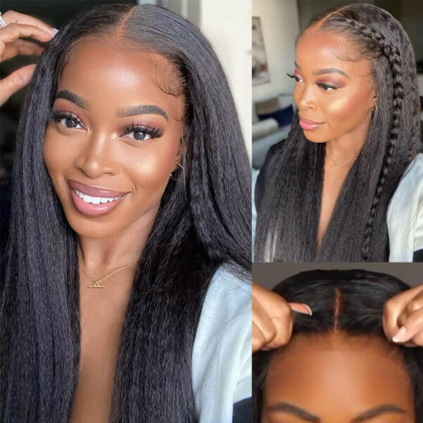 TRILL 3D Lace Half Wig Glueless Yaki Straight Hair With Breathable Dome Cap 6Inch Deep Parting