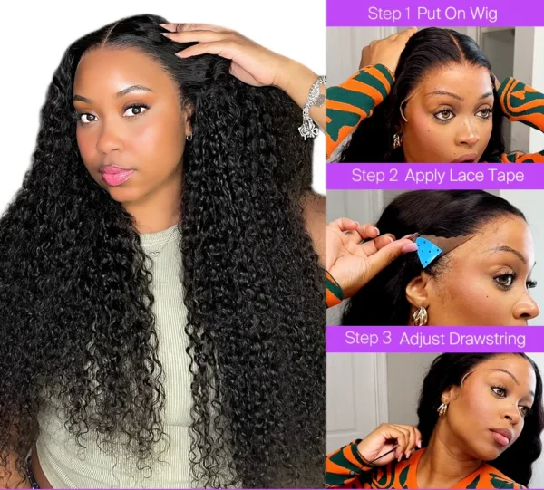 13x6 Glueless Wig Curly With Drawstring Natural Black 100% Human Hair