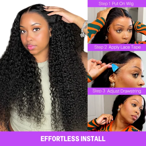13x6 TRILL Glueless Wig Jerry Curly With Drawstring Natural Black 100% Human Hair