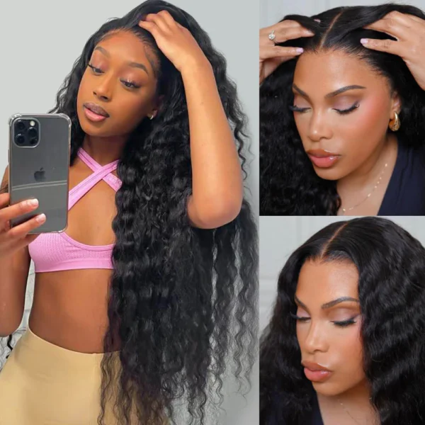 13x6 TRILL Glueless Wig Loose Curly With Drawstring Natural Black 100% Human Hair Wig