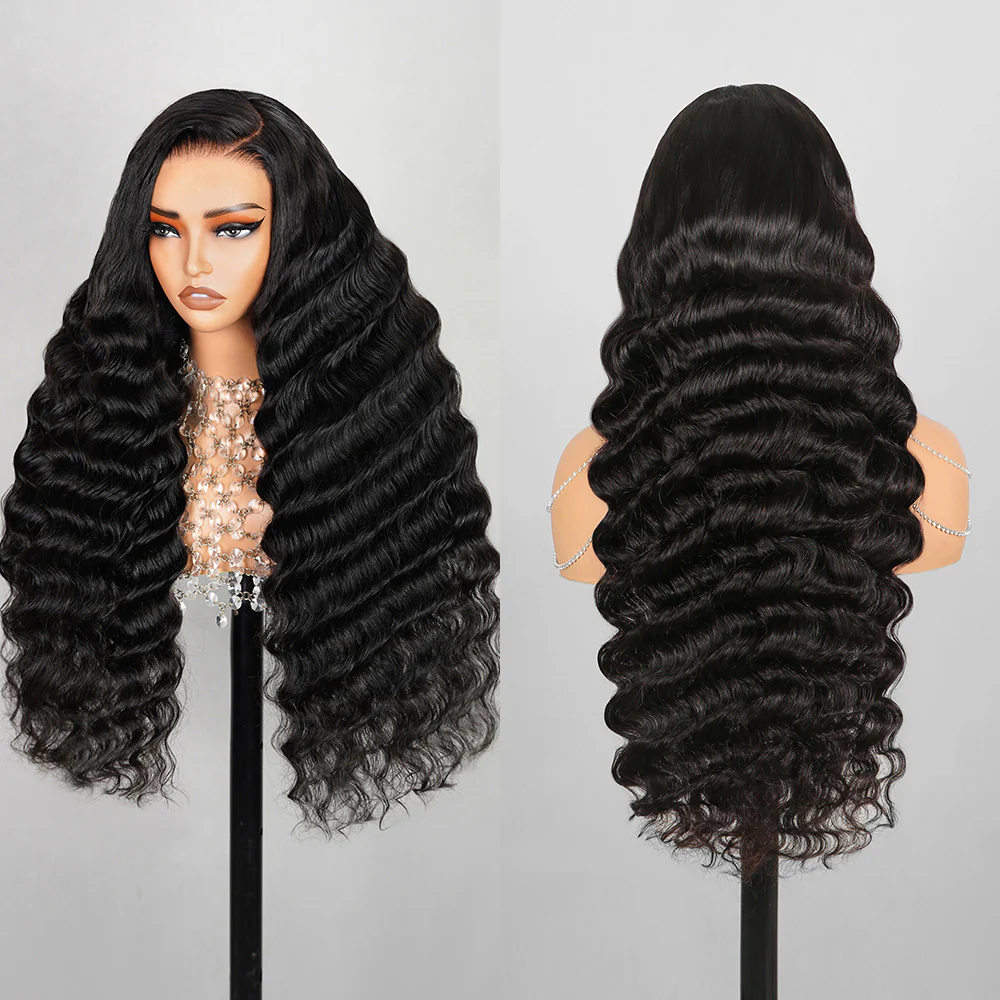 13x6 TRILL Glueless Wig Loose Curly With Drawstring Natural Black 100% Human Hair Wig - Image 6