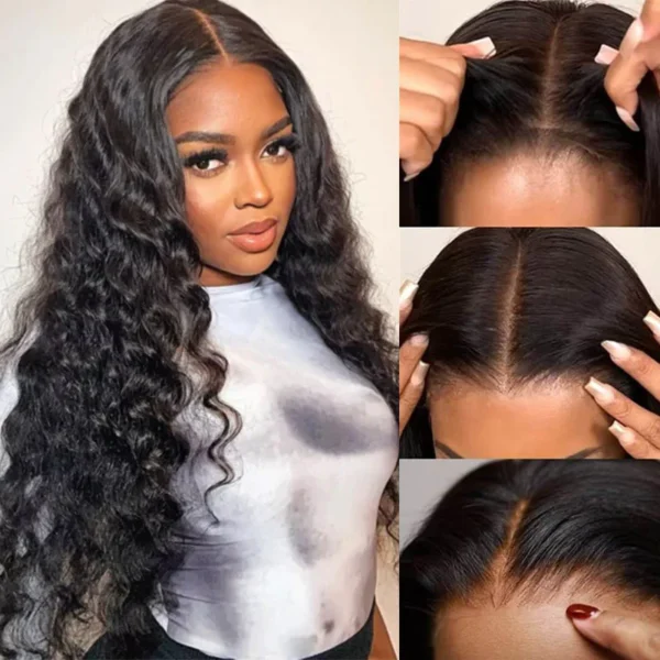 TRILL 6x5 Invisible Knots Glueless Loose Deep Wave Wigs Pre-cut Lace Natural Black Breathable Cap