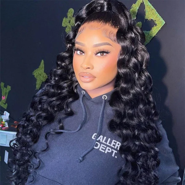 13x4 Lace Frontal TRILL  Loose Curly Invisible Knots Natural Black Breathable Cap
