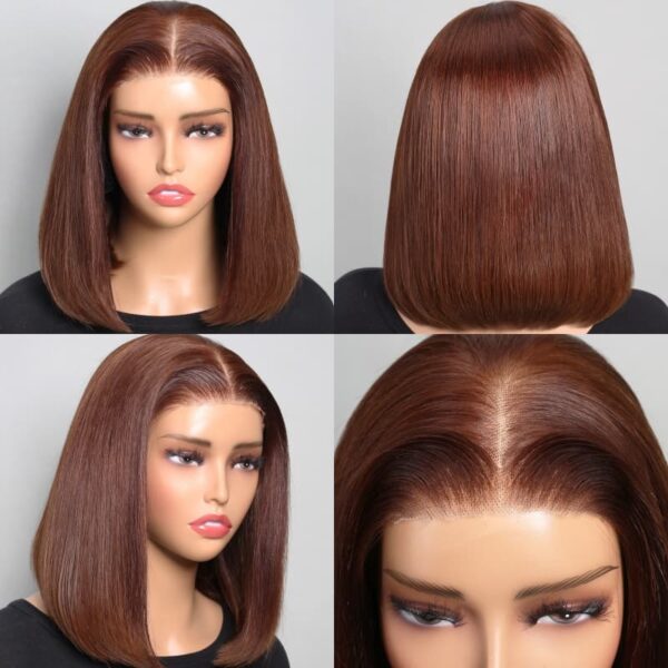 6x5 Invisible Knots Glueless Chocolate Brown Straight Bob Wigs Realistic Hairline Beginner Friendly