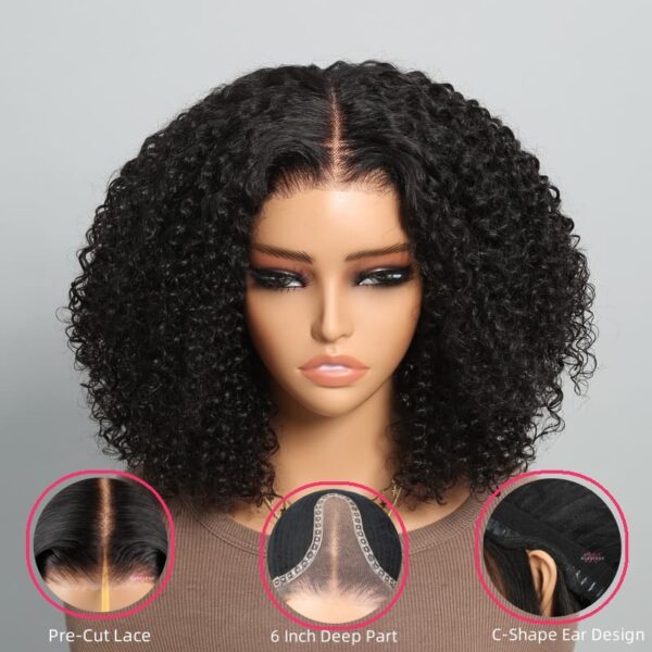 6 lnches Deep Part TRILL jerry Curly Bob Wigs Natural Black No Code Needed Limited