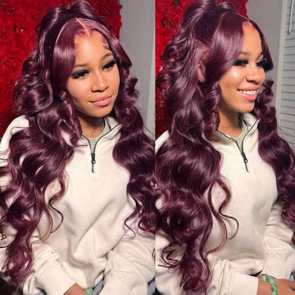 6x5 Invisible TRILL Knots & 13x4 Lace Frontal Dark Plum Body Wave Wigs Invisible knots Natural Hairline