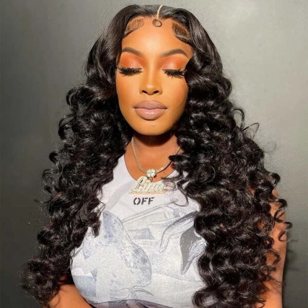 13x4 Lace Frontal TRILL  Loose Curly Invisible Knots Natural Black Breathable Cap