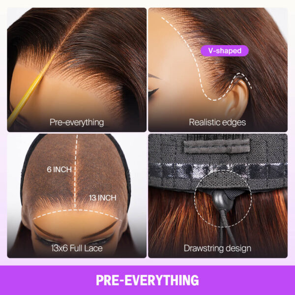 13x6 Brown Ombre Glueless Wigs Loose Body Wave With Drawstring 100% Human Hair Wig