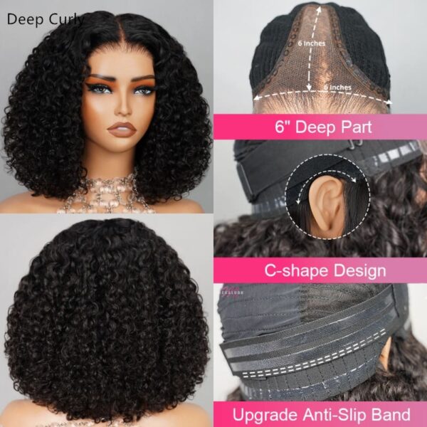 6 lnches Deep Part TRILL jerry Curly Bob Wigs Natural Black No Code Needed Limited