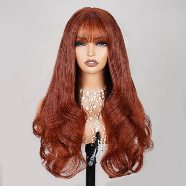 5x5 Lace Closure Reddish Brown With Bang Loose Wave Wigs Realistic Hairline