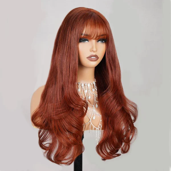 5x5 Lace Closure Reddish Brown With Bang Loose Wave Wigs Realistic Hairline