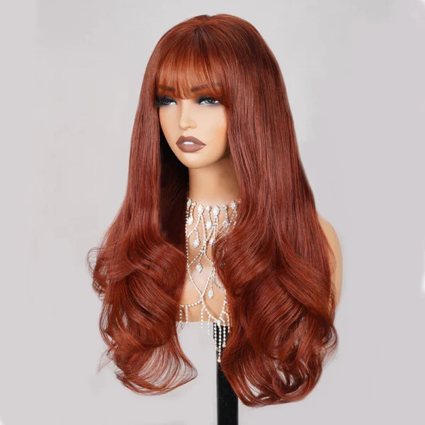 5x5 Lace Closure Reddish Brown With Bang Loose Wave Wigs Realistic Hairline