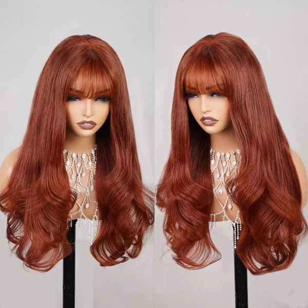 5x5 Lace Closure Reddish Brown With Bang Loose Wave Wigs Realistic Hairline
