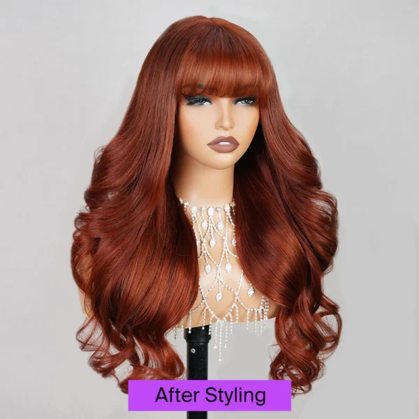 5x5 Lace Closure Reddish Brown With Bang Loose Wave Wigs Realistic Hairline