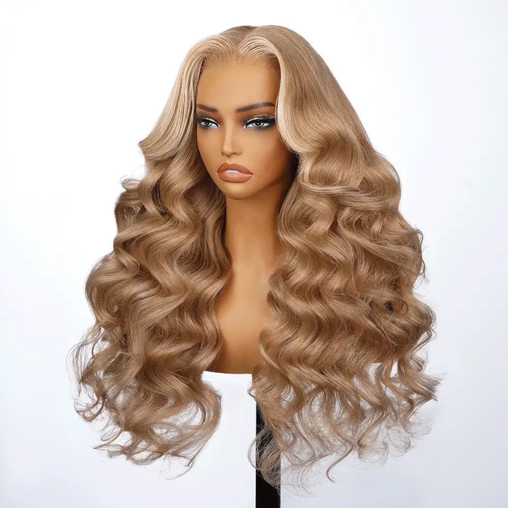 Milk Tea Brown With TRILL Highlight Glueless Body Wave With Drawstring 100% Human Hair Wig - Image 4