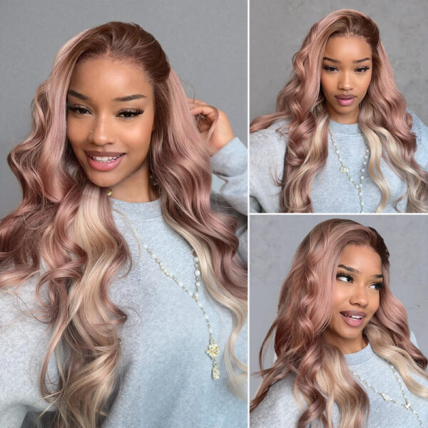 13x6 Ombre Strawberry Blonde Glueless Wigs Body Wave with Drawstring 100% Human Hair Wig