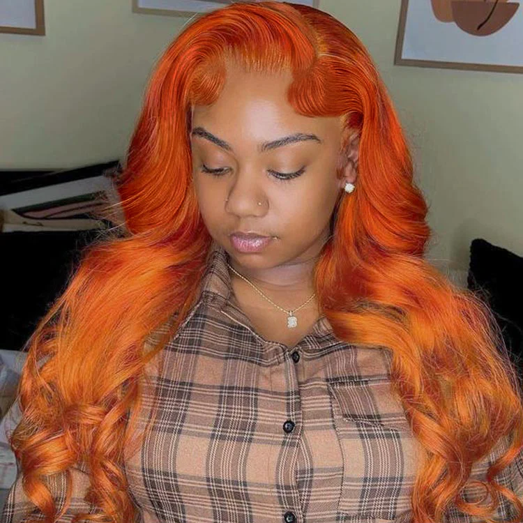 13x4 Lace Frontal TRILL Cosmic Orange Loose Body Wave Invisible Knots Natural Edges - Image 6